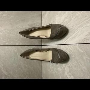 Y2K Colin Stuart grey suede zippered platform stiletto heels